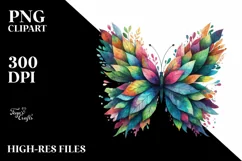 Abstract Vibrant Watercolor Butterfly with Plant Leaves, Product Image 1