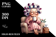 Old Lady on Couch | Tea Mug Pose | Clipart Product Image 2