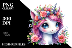 Cute Baby Unicorn with Floral Wreath, High-Res PNG Product Image 2