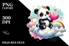 Colorful Cute Panda Heart Sitting on Cloud, PNG Product Image 2