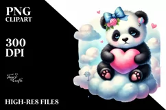 Colorful Cute Panda Heart Sitting on Cloud, PNG Product Image 2