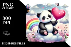 Colorful Cute Panda Heart Sitting on Cloud, PNG Product Image 2