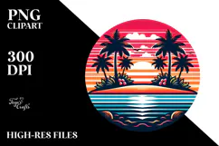 Retro Tropical Island Sunset, PNG Product Image 2