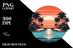 Retro Tropical Island Sunset, PNG Product Image 2