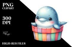 Adorable Baby Beluga Whale in Wooden Bucket | Clipart Product Image 3