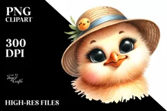 Watercolor Funny Chick Portrait | Sun Hat | Big Eyes Product Image 1