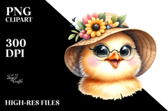 Watercolor Funny Chick Portrait | Sun Hat | Big Eyes Product Image 2