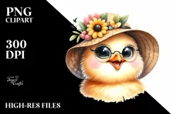 Watercolor Funny Chick Portrait | Sun Hat | Big Eyes Product Image 3