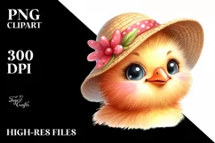Watercolor Funny Chick Portrait | Sun Hat | Big Eyes Product Image 3