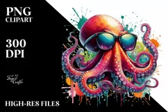 Quirky Colorful Octopus with Sunglasses | Clipart Product Image 3