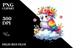Cute Cartoon-Style Parrot Sitting PNG Product Image 1