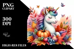 Baby Unicorn in Autumn Scene PNG Product Image 1