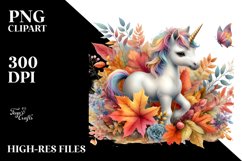Colorful Baby Unicorn in Autumn Scene PNG Product Image 3