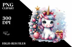 Cute Baby Unicorn with Christmas Decorations, PNG Product Image 2
