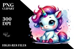 Baby Unicorn Sitting with Cool Haircut, PNG Product Image 2