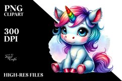 Baby Unicorn Sitting with Cool Haircut, PNG Product Image 2