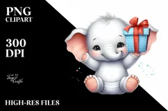 Baby Elephant with Gift Box, High-Quality PNG Product Image 3