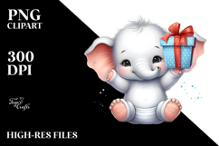 Baby Elephant with Gift Box, High-Quality PNG Product Image 2