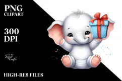 Baby Elephant with Gift Box, High-Quality PNG Product Image 2