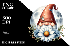 Cute Gnome with Daisy on Moon PNG Product Image 2