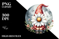 Cute Gnome with Big Hat and Daisy PNG Product Image 2