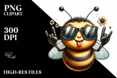 Funny Bee Portrait with Sunglasses and Rocker Sign | Clipart Product Image 1
