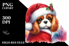 Cute Cavalier in Santa Hat, Transparent PNG Product Image 1