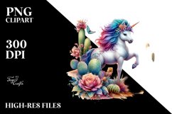 Colorful Baby Unicorn in Desert Scene PNG Product Image 1
