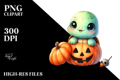 Cute Baby Otter Popping out from Halloween Pumpkin PNG Product Image 2