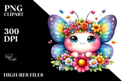 Vibrant Butterfly with Flower Crown PNG Product Image 2