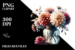 Vibrant Jar with Large Dahlia Clipart Product Image 2