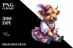 Colorful Baby Highland Cow with Minuet Dancer Outfit PNG Product Image 3