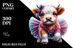 Colorful Baby Highland Cow with Minuet Dancer Outfit PNG Product Image 3