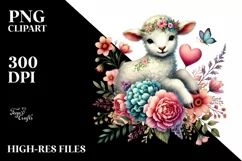 Colorful Boho Lamb Heart Sitting on Flower, PNG Product Image 2
