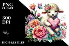 Colorful Boho Lamb Heart Sitting on Flower, PNG Product Image 2