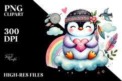 Boho Penguin Cloud Heart PNG Product Image 2