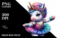 Colorful Baby Unicorn with Lyrical Dancer Outfit PNG Product Image 1