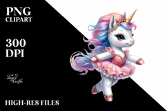 Colorful Baby Unicorn with Lyrical Dancer Outfit PNG Product Image 1