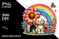 Colorful Dog House with Rainbow Bird Clipart Product Image 1