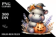 Cute Baby Hippo, Watercolor PNG Product Image 3