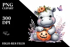 Cute Baby Hippo, Watercolor PNG Product Image 1