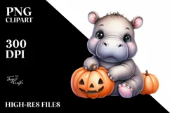 Cute Baby Hippo, Watercolor PNG Product Image 1