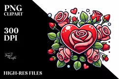 Cartoon Heart with Roses, PNG Product Image 2
