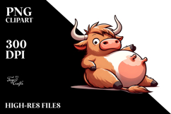 Highland Cow with Comically Large Udder, Expressive Pose PNG Product Image 2