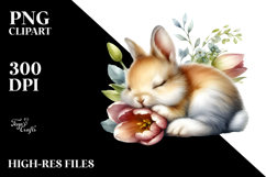 Baby Rabbit Sleeping on Flower, PNG Product Image 2