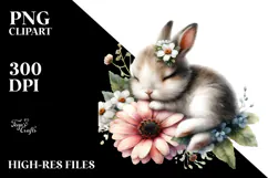 Baby Rabbit Sleeping on Flower, PNG Product Image 2