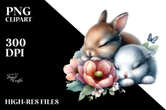 Baby Rabbit Sleeping on Flower, PNG Product Image 2