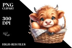 Baby Highland Cow with Impatiens, Watercolor PNG Product Image 2