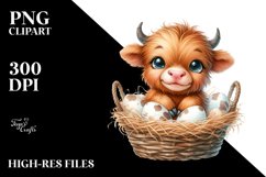 Baby Highland Cow with Impatiens, Watercolor PNG Product Image 2
