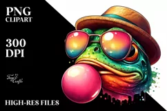 Quirky Frog Portrait Blowing Chewing Gum | Clipart Product Image 1
